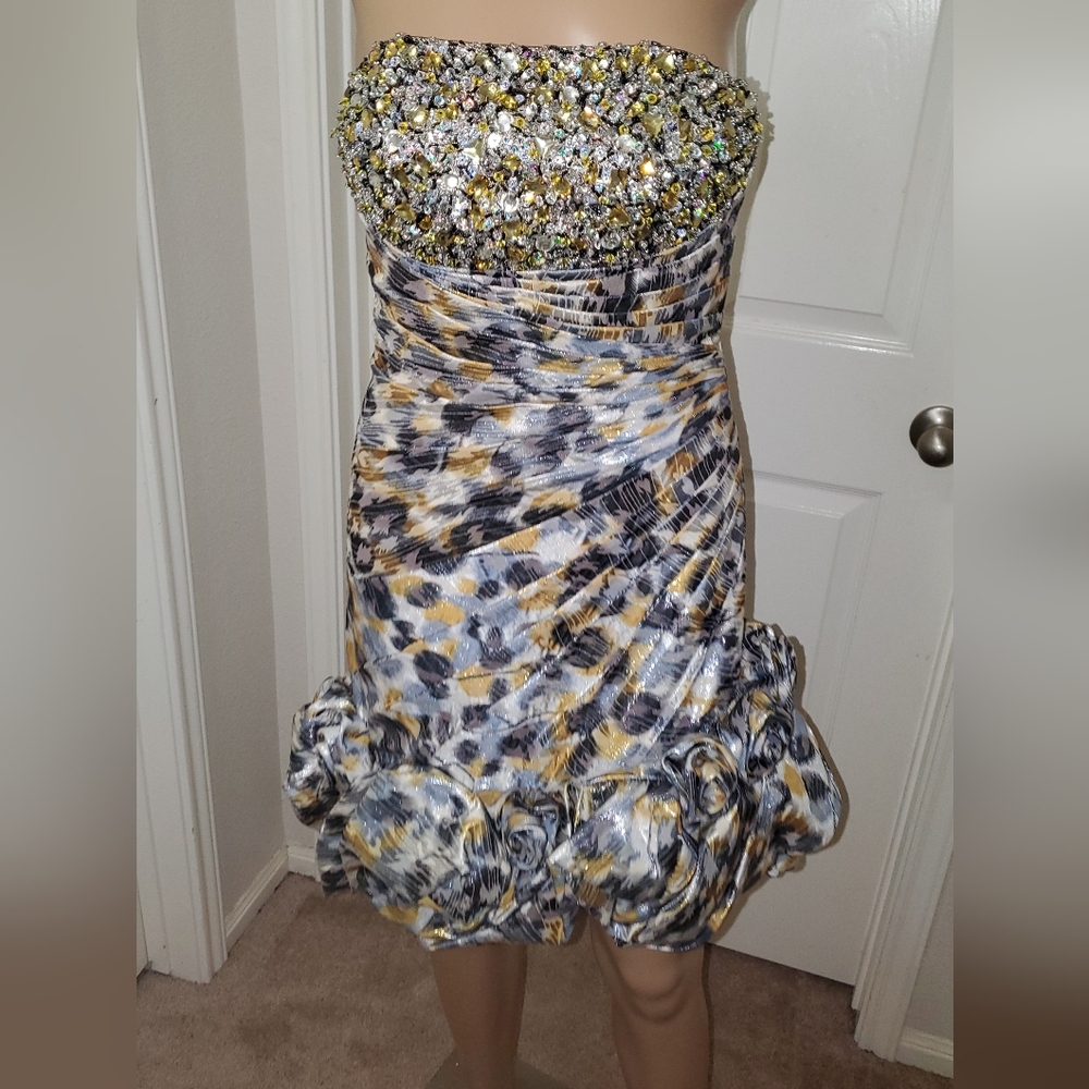 Blush Prom 2 silver threads tapestry pintucked ripples Couture flowers beaded